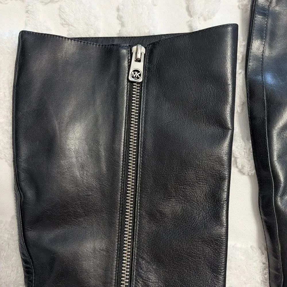 👢 Michael Kors Black Leather Knee High Boots Women’s 8.5M – Pointed Toe - Picture 7 of 10